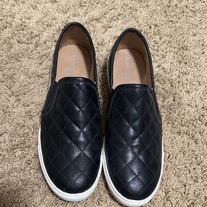 Black Quilted Slip-On Loafers